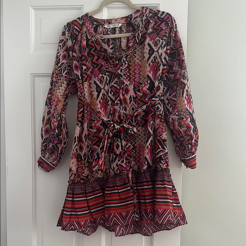 Zara Multicolor Geometric Patterned Tunic Dress with removal belt